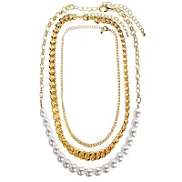 Goldtone and Pearl-Effect Chain Choker Necklaces - 3 Pack