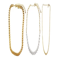 Goldtone and Pearl-Effect Chain Choker Necklaces - 3 Pack