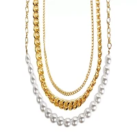 Goldtone and Pearl-Effect Chain Choker Necklaces - 3 Pack