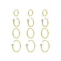 Multi-Pack CZ Goldtone Hoop Nose Rings 12 Pack - 20 Gauge