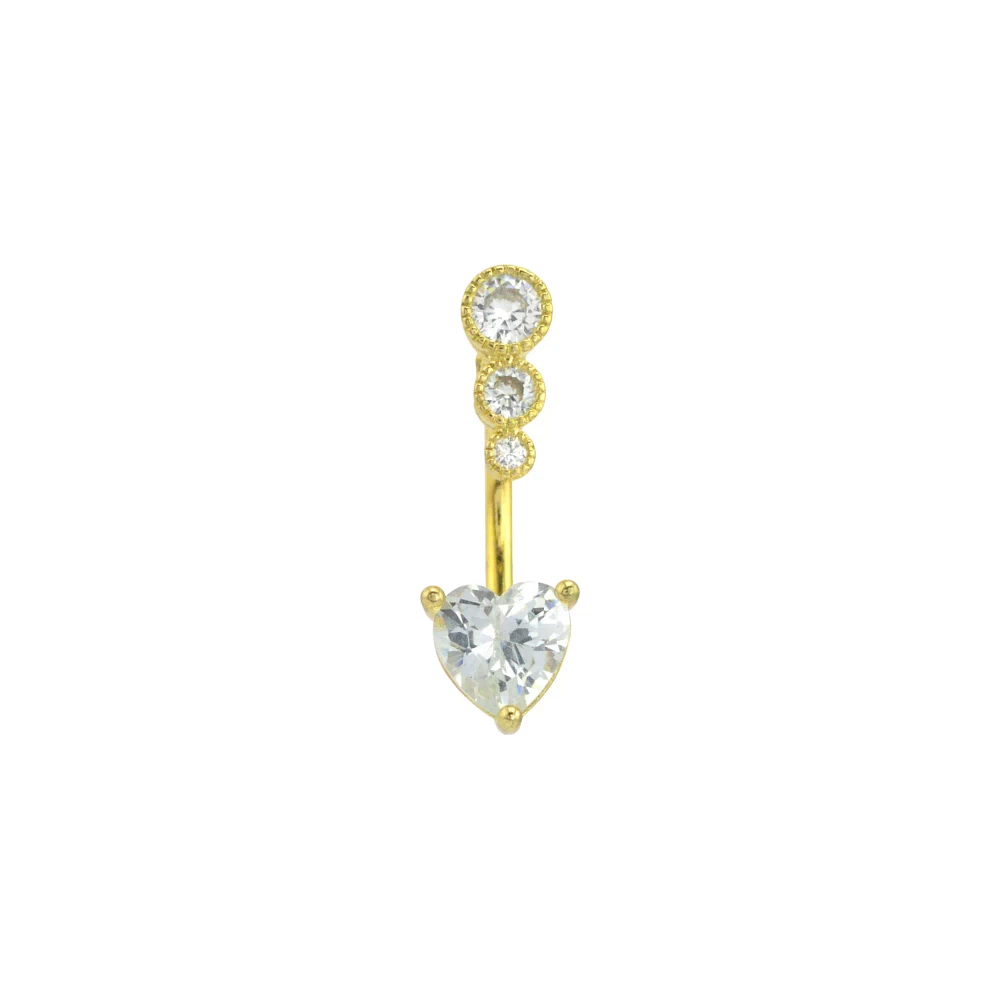 CZ Heart Goldtone Belly Ring - 14 Gauge