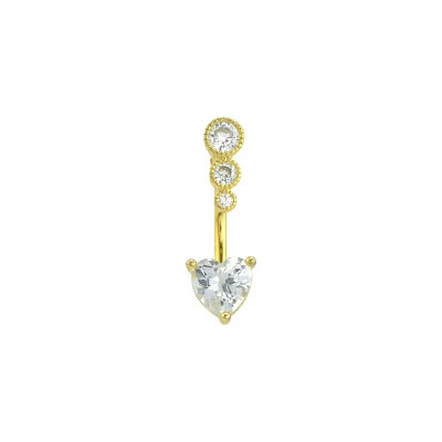 CZ Heart Goldtone Belly Ring - 14 Gauge