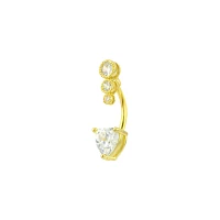CZ Heart Goldtone Belly Ring - 14 Gauge