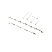 Multi-Pack CZ L-Bend Nose Rings and Chains 2 Pair - 18 Gauge