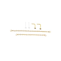 Multi-Pack CZ Goldplated L-Bend Nose Rings and Chains 2 Pair - 18 Gauge