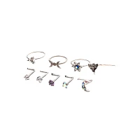 Multi-Pack CZ Moon and Star Hoops L-Bend Nose Rings 9 Pack - 20 Gauge