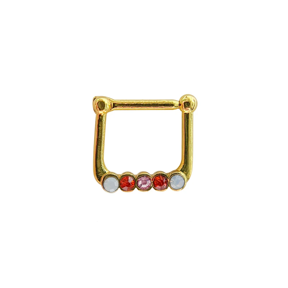 White and Red CZ Square Hinged Septum Ring - 16 Gauge