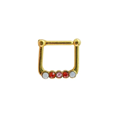 White and Red CZ Square Hinged Septum Ring - 16 Gauge