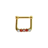White and Red CZ Square Hinged Septum Ring - 16 Gauge