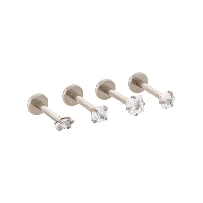Multi-Pack Square and Oval CZ Titanium Labret Lip Rings 4 Pack - 16 Gauge