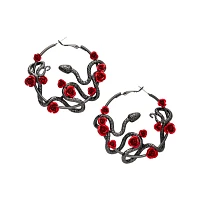 Black Snake and Rose Hoop Earrings