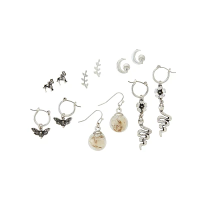 Multi-Pack Snake and Butterfly Stud Earrings and Dangle Hoop Earrings - 6 Pair