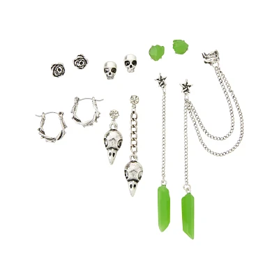 Multi-Pack Claw Rose Skull Stud and Dangle Earrings - 6 Pair