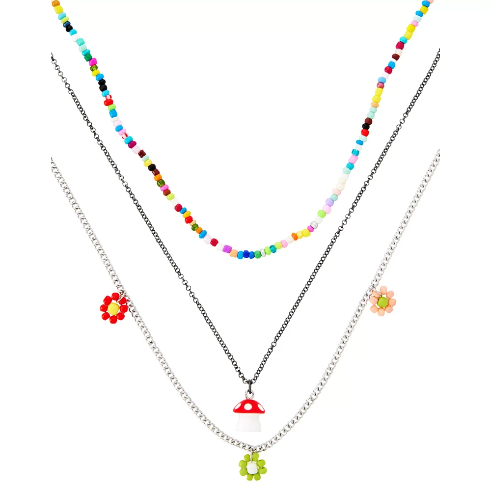 Layered Seeds Beads and Mushroom Charm Necklace
