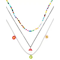 Layered Seeds Beads and Mushroom Charm Necklace
