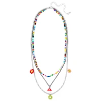 Layered Seeds Beads and Mushroom Charm Necklace