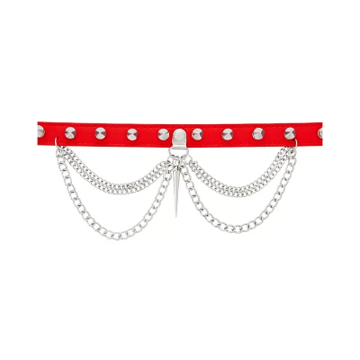 Double Chain Spiked Red Choker Necklace