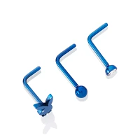 Multi-Pack Round CZ Blue Playboy L-Bend Nose Rings 3 Pack - 20 Gauge