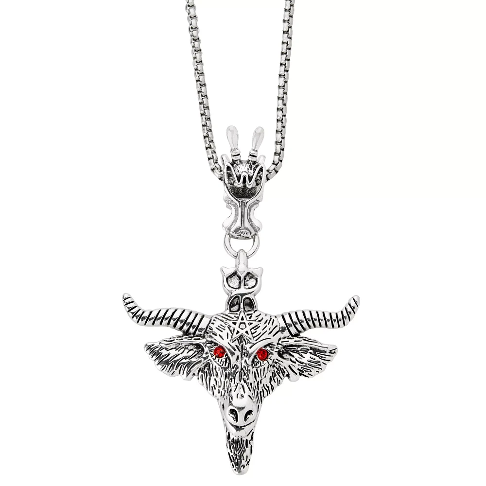 Red CZ Baphomet Pendant Chain Necklace