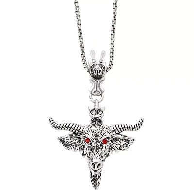 Red CZ Baphomet Pendant Chain Necklace
