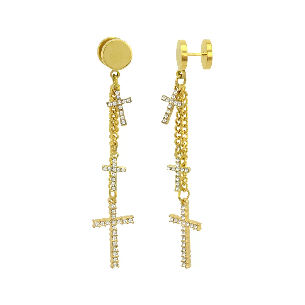 CZ Triple Cross Dangle Fake Plugs