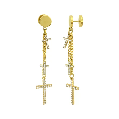 CZ Triple Cross Dangle Fake Plugs
