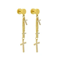 CZ Triple Cross Dangle Fake Plugs