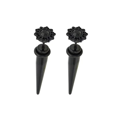 Black CZ Filigree Fake Tapers - 14 Gauge