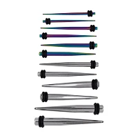 Multi-Pack Anodized Silver and Rainbow Tapers 6 Pairs - 4 - 14 Gauge