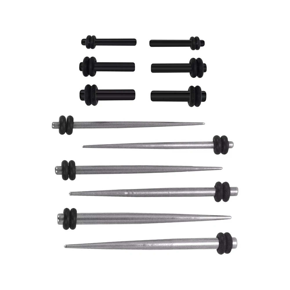 Multi-Pack Silvertone and Black Tapers Plugs - 6 Pair