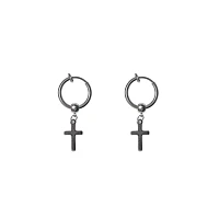 Silvertone Cross Dangle Fake Hoop Earrings