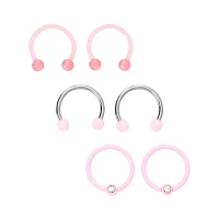 Multi-Pack CZ Pink and White Horseshoe Rings Captive 3 Pair - 16 Gauge