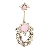 CZ Pink Chain Dangle Belly Ring - 14 Gauge