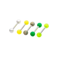 Multi-Pack Green and Yellow Flower Barbells 5 Pack - 14 Gauge