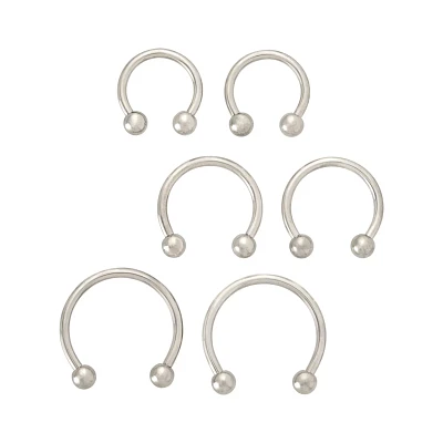 Multi-Pack Silver-Plated Horseshoe Septum Rings 6 Pack- 16 Gauge