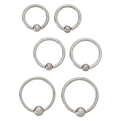 Multi-Pack Silvertone Titanium Captive Rings 6 Pack - 16 Gauge