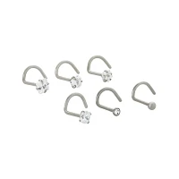 Multi-Pack CZ Gem Screw Nose Rings 6 Pack - 20 Gauge