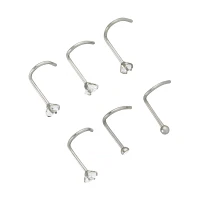 Multi-Pack CZ Gem Screw Nose Rings 6 Pack - 20 Gauge