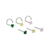 Multi-Pack CZ Crystal Hoop Nose Rings and Nose Ring Pins 6 Pack - 20 Gauge
