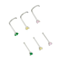 Multi-Pack CZ Crystal Hoop Nose Rings and Nose Ring Pins 6 Pack - 20 Gauge