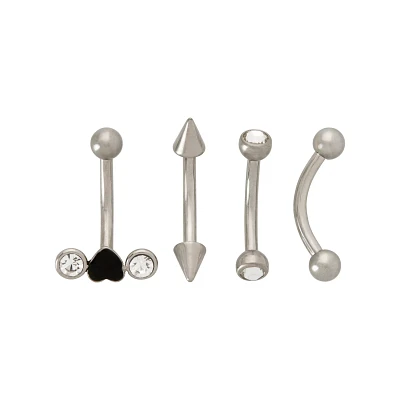 Multi-Pack Round CZ Heart Curved Barbells 4 Pack - 16 Gauge