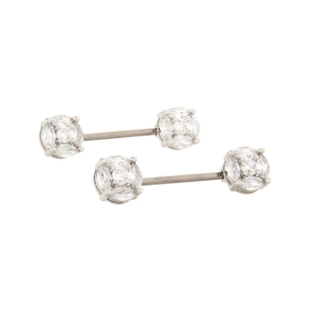 Clear CZ Nipple Barbells - 14 Gauge