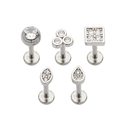 Multi-Pack CZ Shapes Labret Lip Rings 5 Pack - 16 Gauge