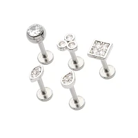 Multi-Pack CZ Shapes Labret Lip Rings 5 Pack - 16 Gauge