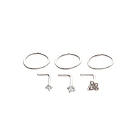 Multi-Pack CZ Cluster L-Bend and Hoop Nose Rings 6 Pack - 20 Gauge