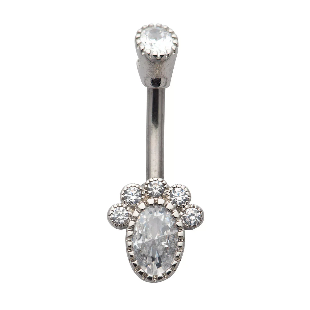 CZ Cluster Double Gem Belly Ring - 14 Gauge