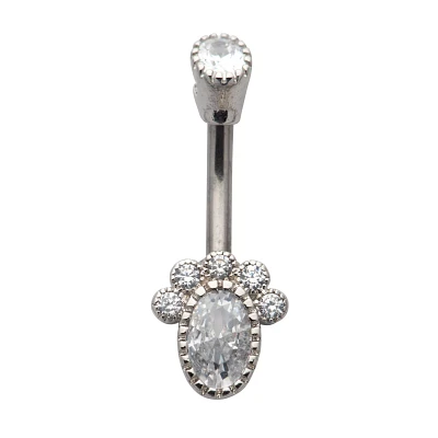 CZ Cluster Double Gem Belly Ring - 14 Gauge