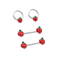 Multi-Pack Strawberry Captive Rings and Nipple Barbells 2 Pair - 14 Gauge