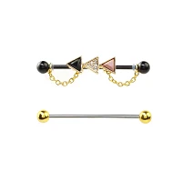 Multi-Pack CZ Black and Goldtone Triangle Chain Industrial Barbells 2 Pack - 14 Gauge