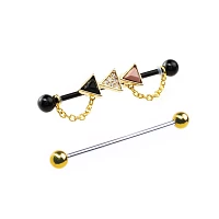 Multi-Pack CZ Black and Goldtone Triangle Chain Industrial Barbells 2 Pack - 14 Gauge